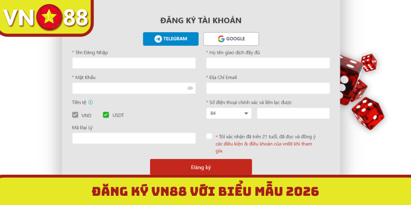 Đăng ký VN88 với biểu mẫu 2026