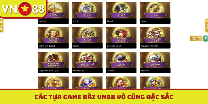 Các tựa game bài VN88 vô cùng đặc sắc
