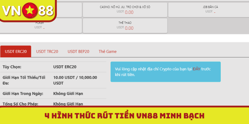 4 hình thức rút tiền VN88 minh bạch